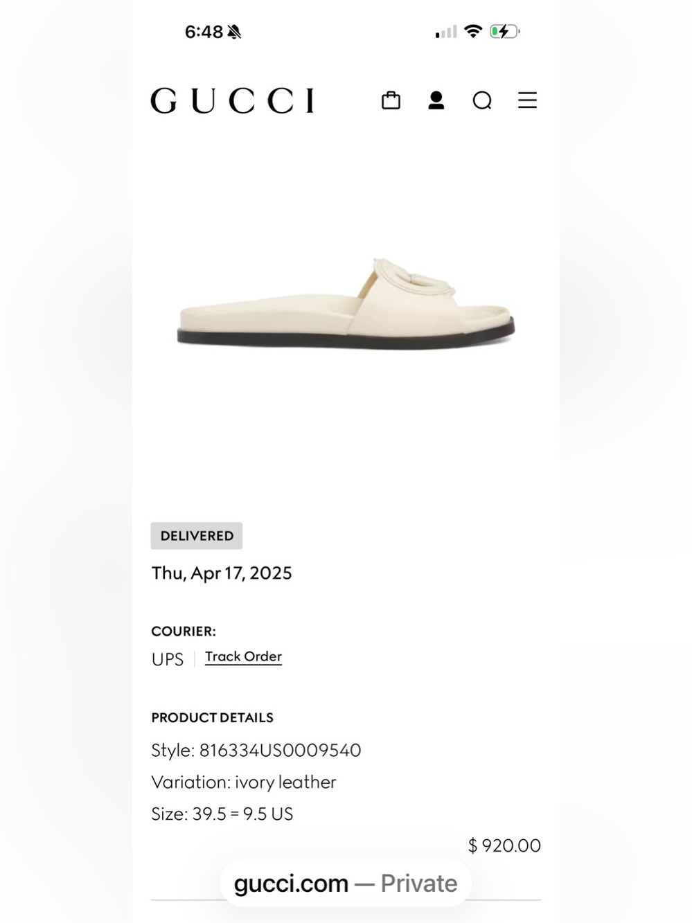 Gucci Ivory Leather Interlocking GG Slide Sandals - Picture 4 of 4